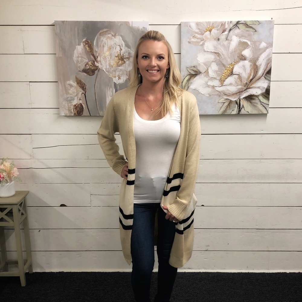 Varsity Stripe Cardigan - Taupe